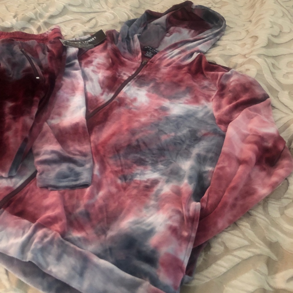 French Laundry Tie-Dye Velvet Hoodie and Joggers — Burgundy, Pink, Gray - Picture 3 of 8
